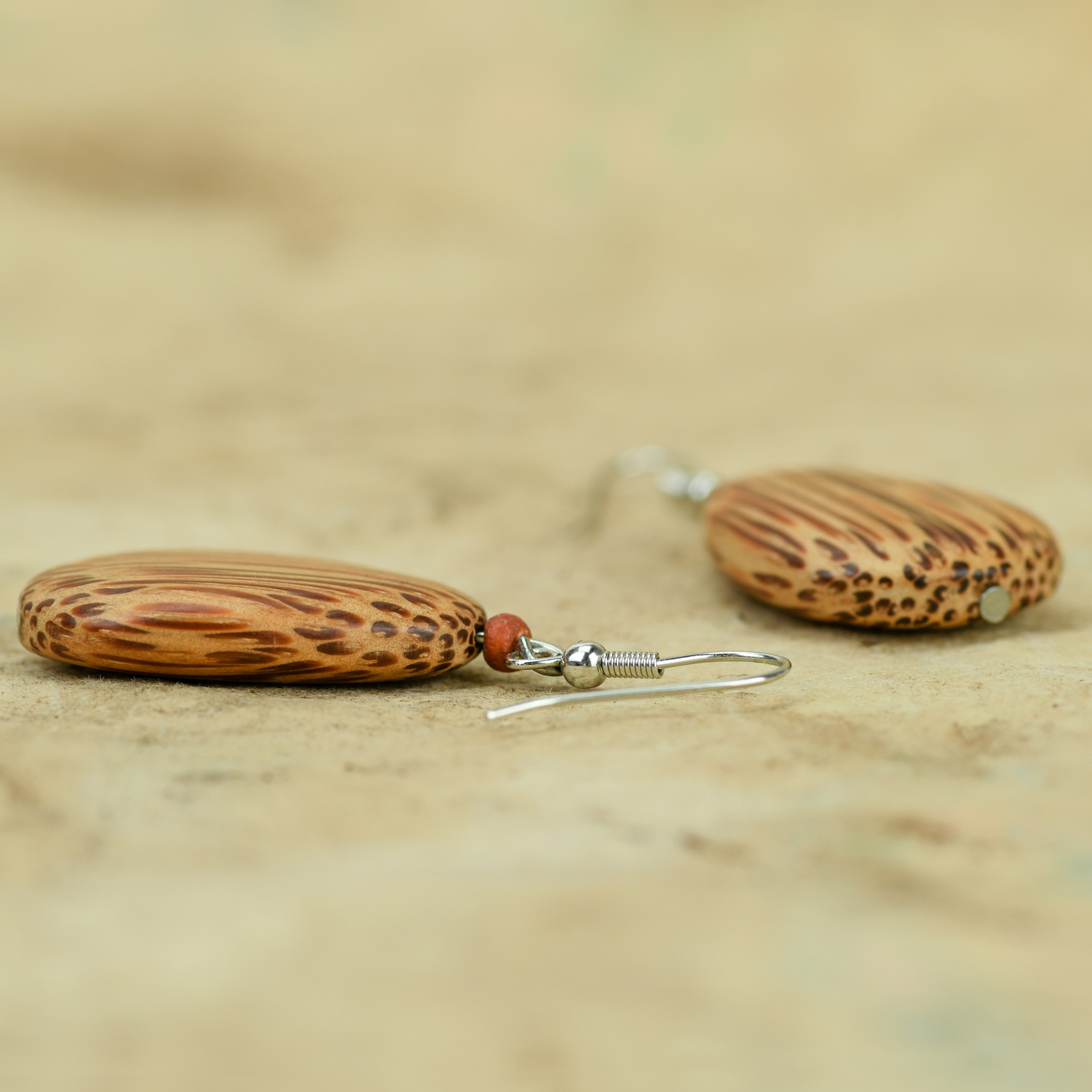 Natural Coconut Palmwood Flat Drop Earrings
