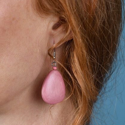 Dusty Pink Flat Drop Wooden Earrings