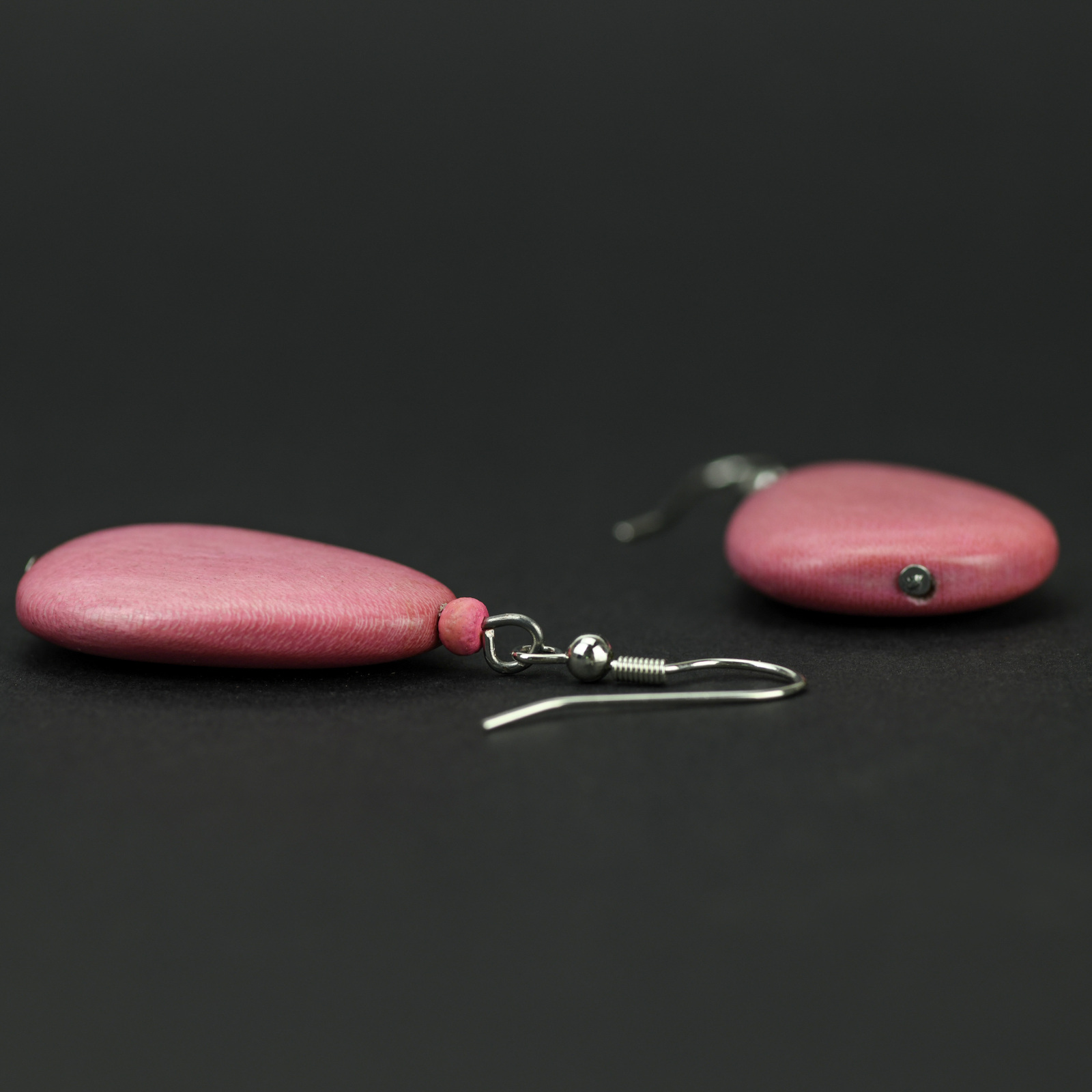 Dusty Pink Flat Drop Wooden Earrings
