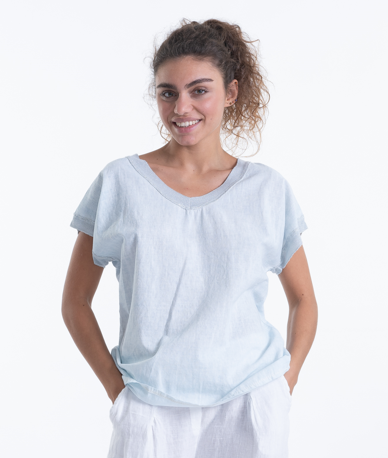 Linen Tee with Silver Trim