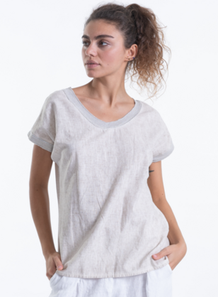 Linen Tee with Silver Trim