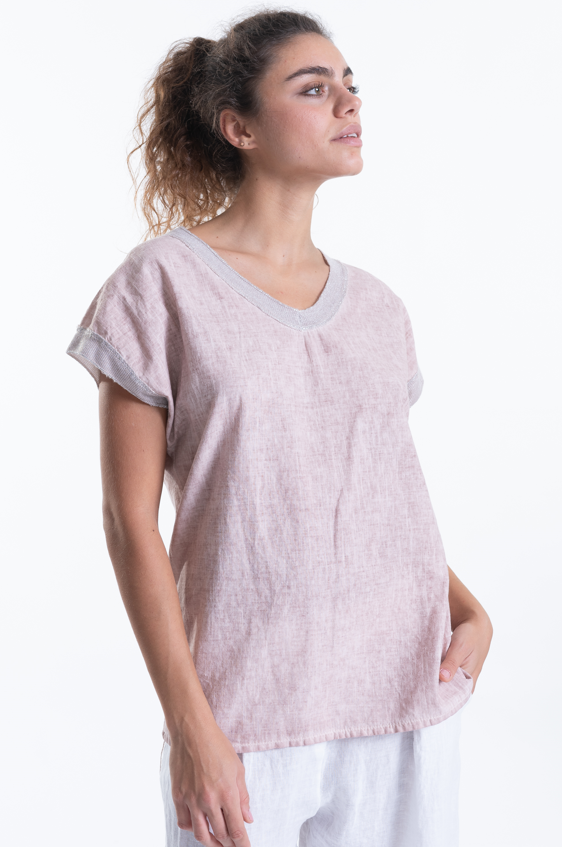 Linen Tee with Silver Trim