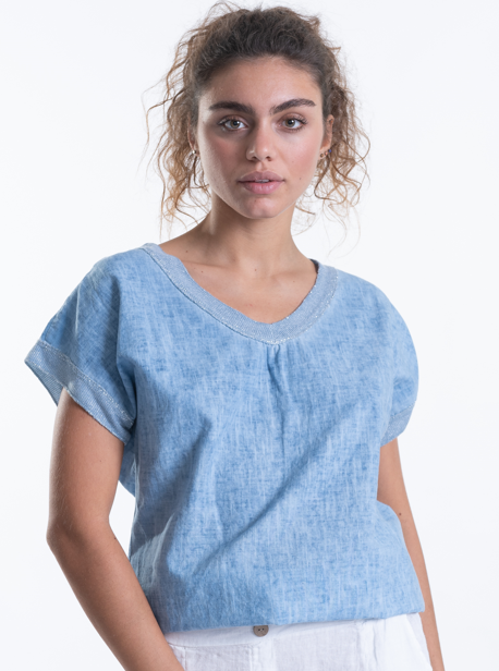 Linen Tee with Silver Trim