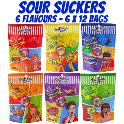 SOUR SUCKERS - 6 Flavours / 72 Bags