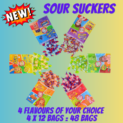 SOUR SUCKERS - 4 Flavours / 48 Bags