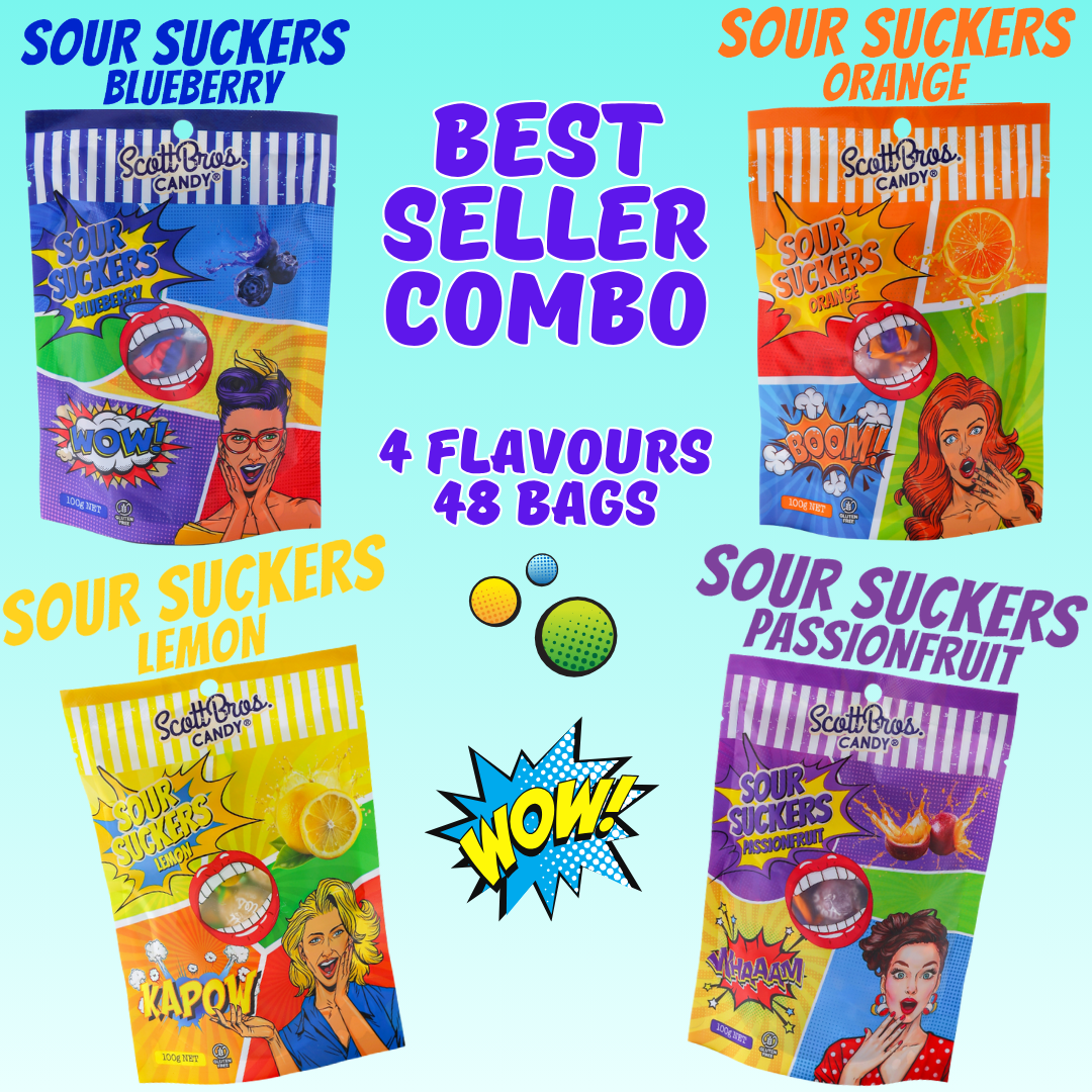 SOUR SUCKERS - 4 Flavours / 48 Bags