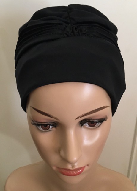 Black swim/shower/resort wear cap