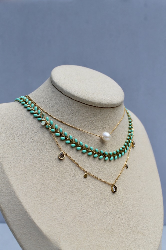CHEVRON ENAMEL CHAIN NECKLACE - 2 COLORS