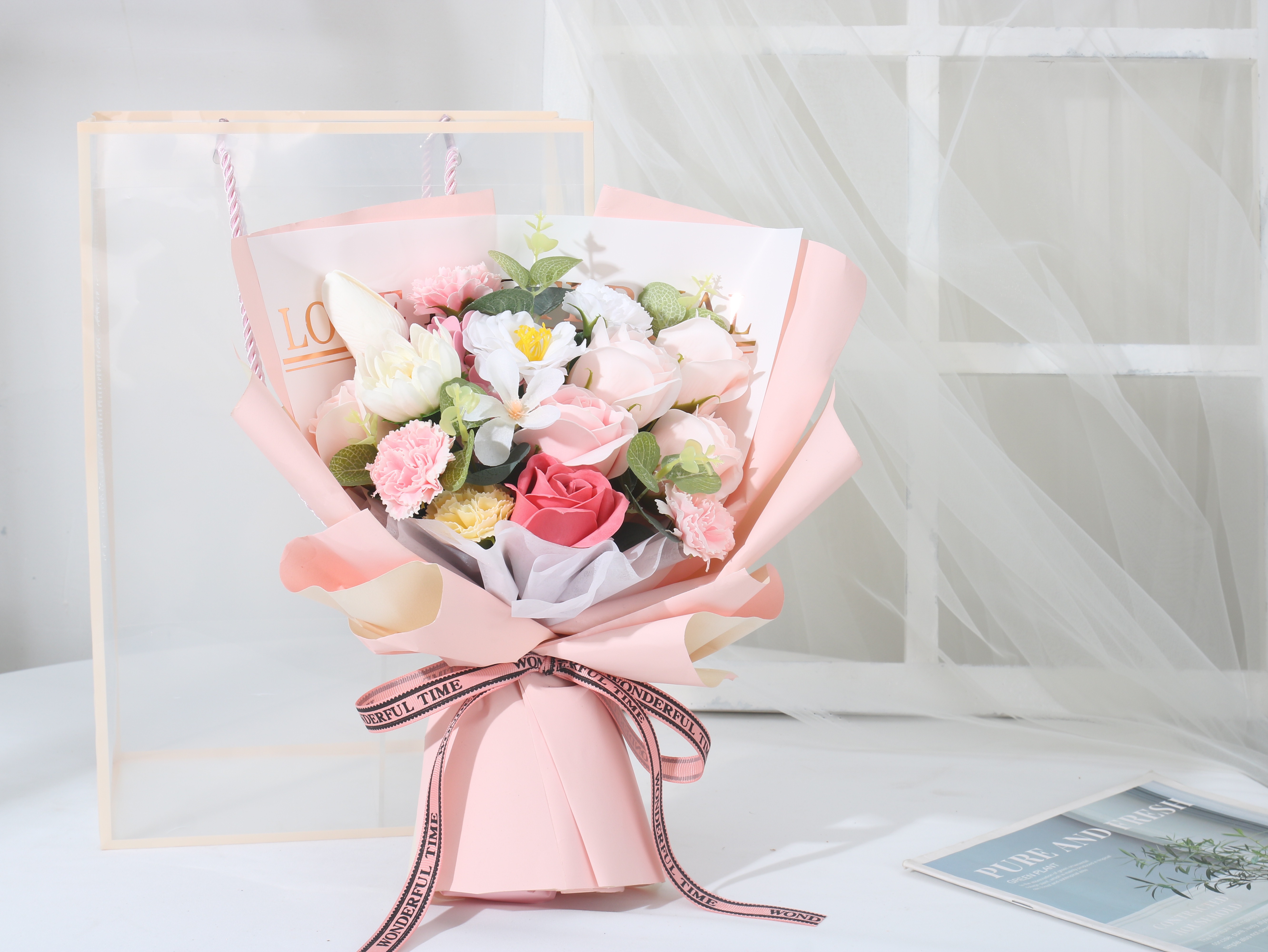 Tulip and Camellia Soap Flowers Bouquet
