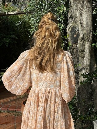 Cream /white floral cotton voile block print dress mini free size