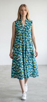 Marsha Sleeveless dress in blue / yellow floral design (S/M : L/XL)