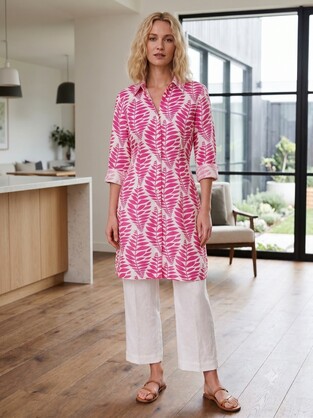 Long shirt pink fern design S/M : L/XL