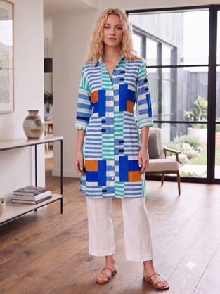 Blue/green striped Long cotton shirt L/XL