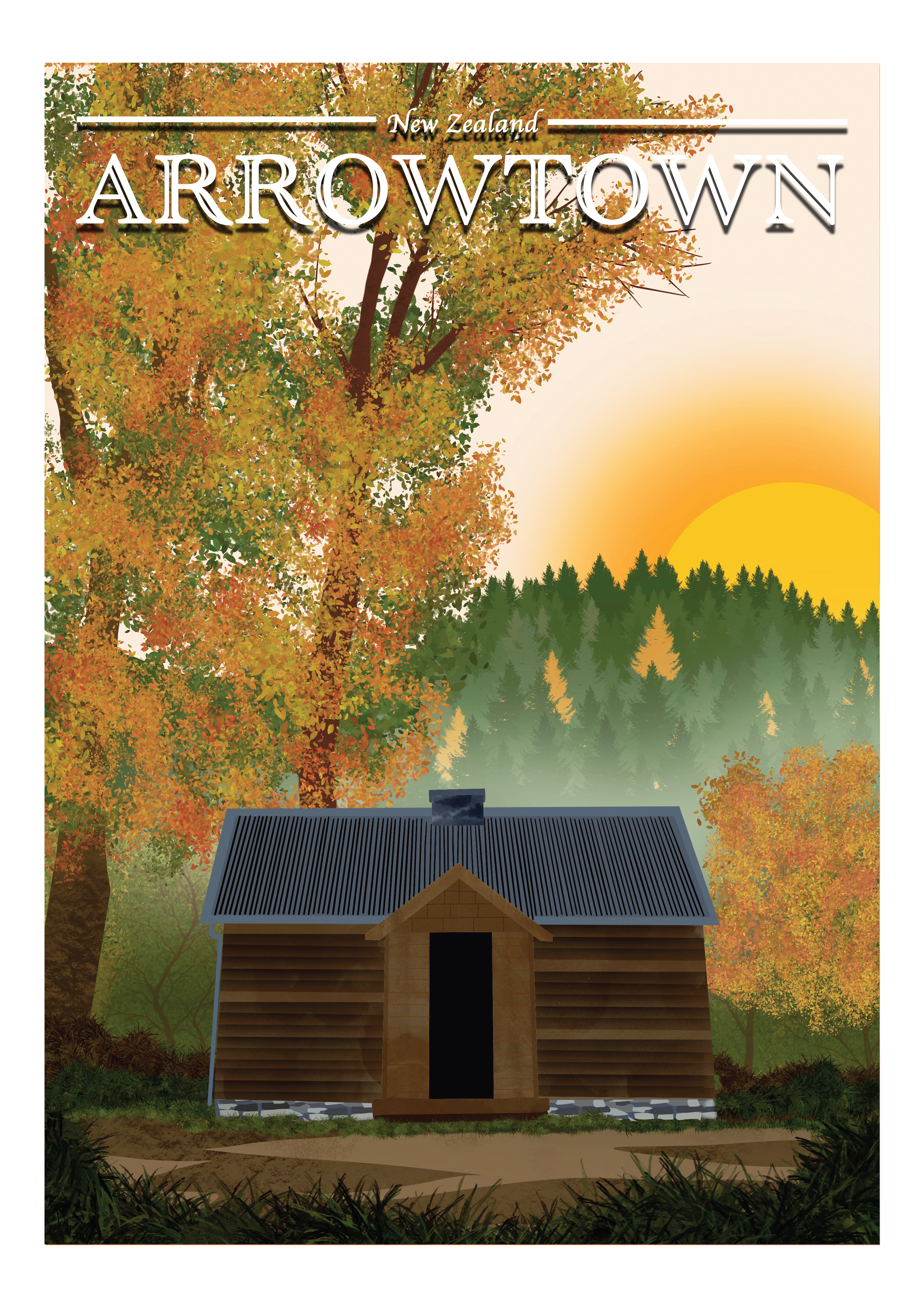 Arrowtown travel poster - New Zealand