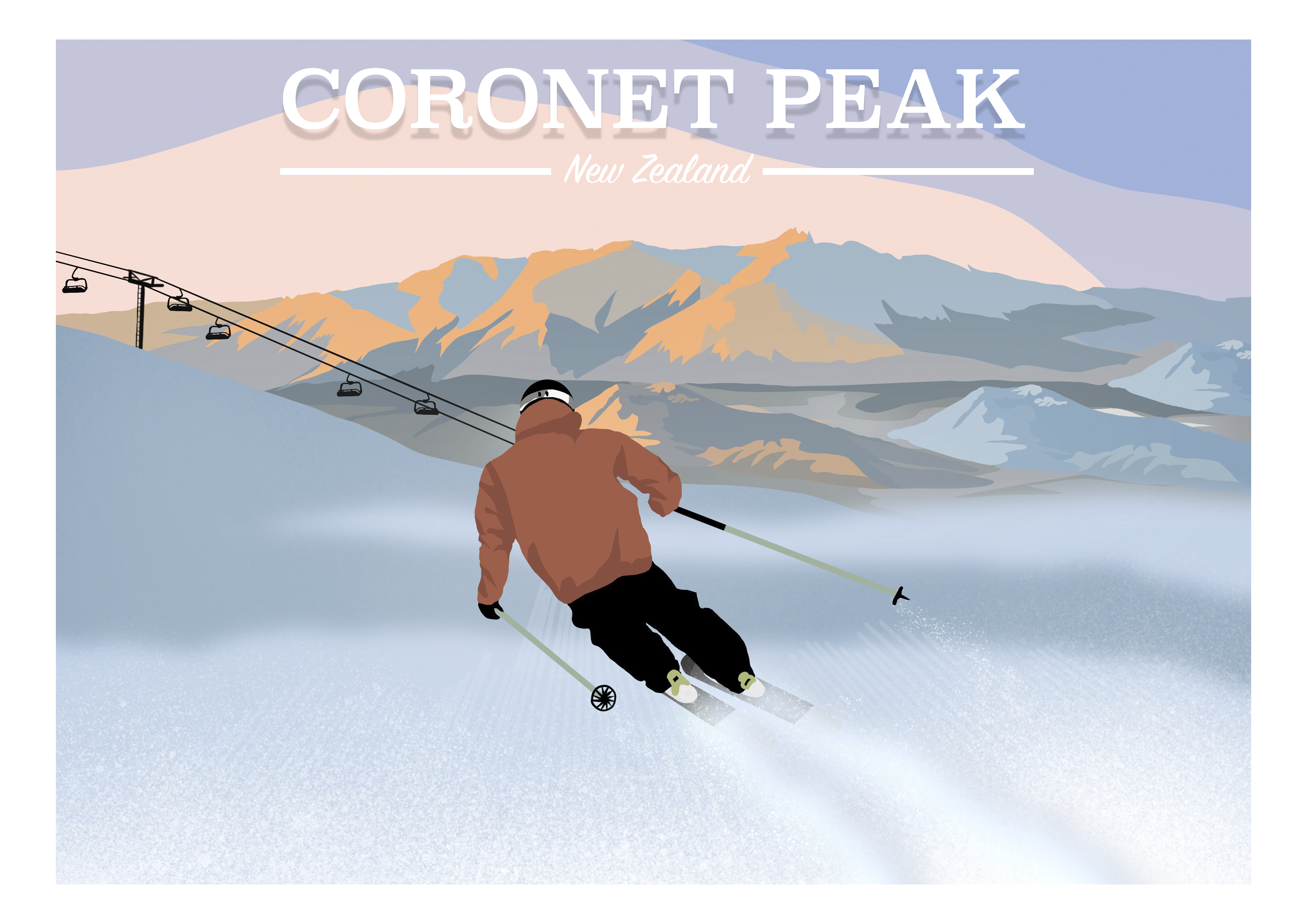 Coronet Peak Queenstown travel poster - New Zealand