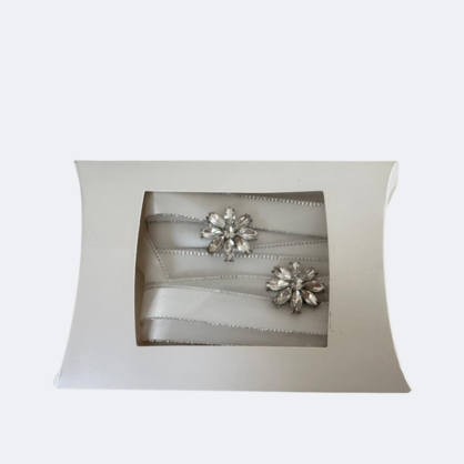 Silver Satin Lace with Crystal Flower Trims