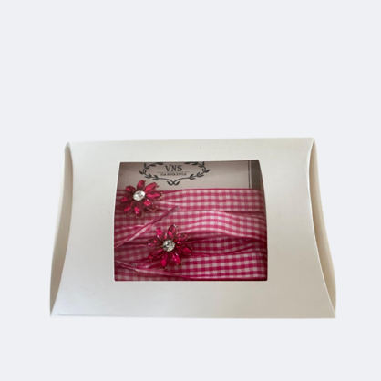 Pink Gingham Shoelaces with Pink Flower Trims