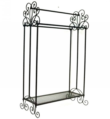 KA3158-B - Black iron towel rack w/ shelf