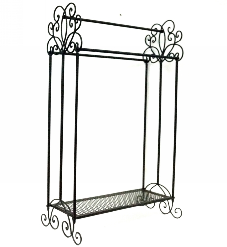 KA3158-B - Black iron towel rack w/ shelf