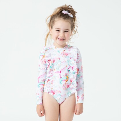 Girls Long Sleeves Rash Guard - Mermaid Melody