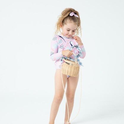 Girls Long Sleeves Rash Guard - Seashell Treasures