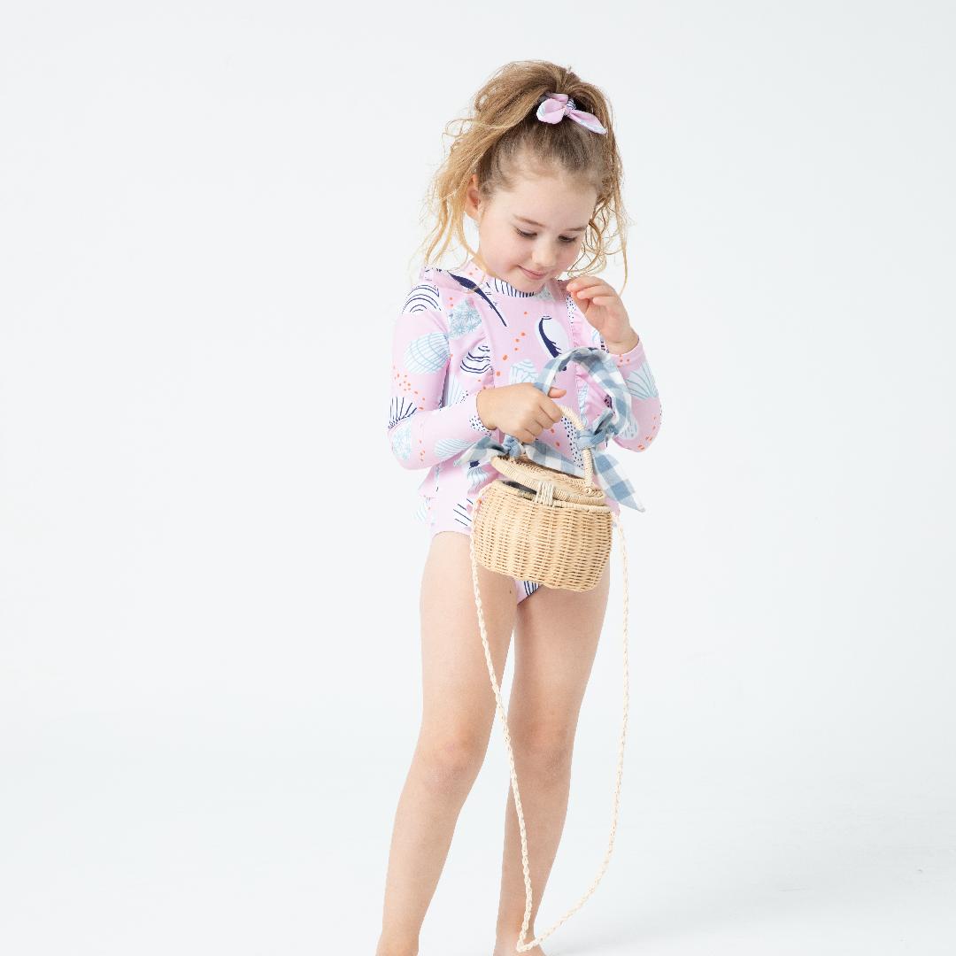 Girls Long Sleeves Rash Guard - Seashell Treasures