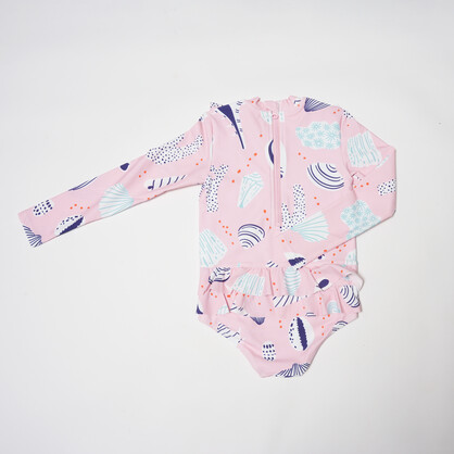 Girls Long Sleeves Rash Guard - Seashell Treasures