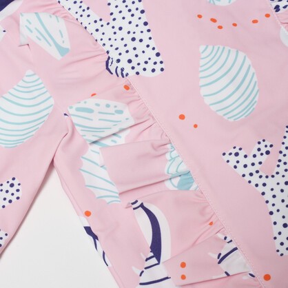 Girls Long Sleeves Rash Guard - Seashell Treasures