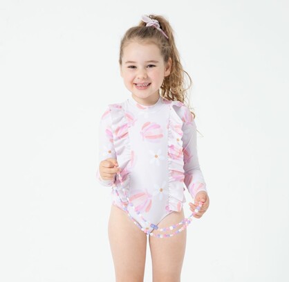Girls Long Sleeves Rash Guard -Whispering Garden