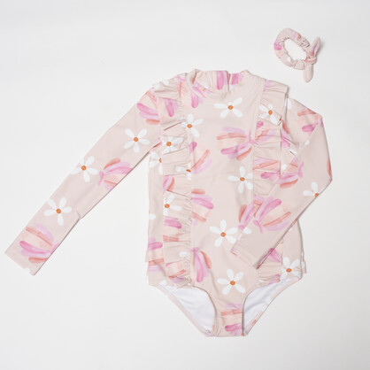 Girls Long Sleeves Rash Guard -Whispering Garden