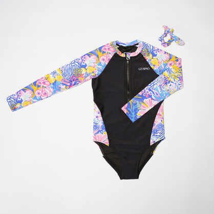Teen Girls Long Sleeves Rash Guard - Coral Blossom