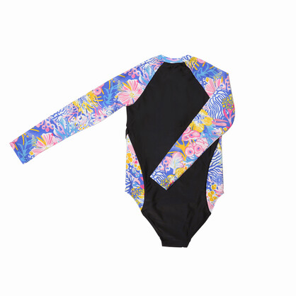 Teen Girls Long Sleeves Rash Guard - Coral Blossom