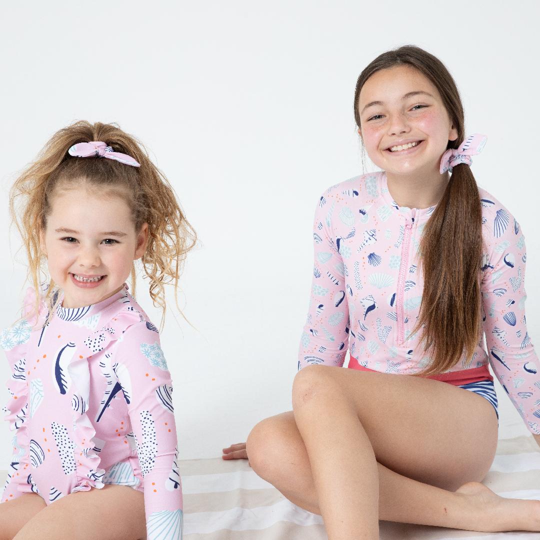 Teen Girls Long Sleeves Rash Guard - Seashell Treasures