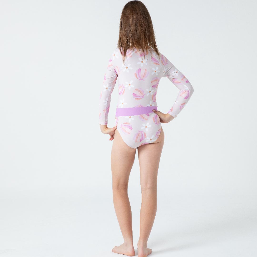 Teen Girls Long Sleeves Rash Guard - Whispering Garden