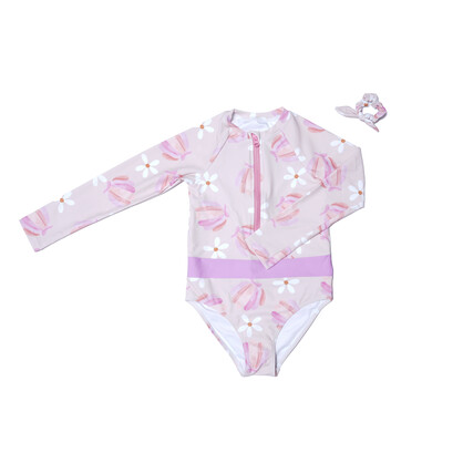 Teen Girls Long Sleeves Rash Guard - Whispering Garden