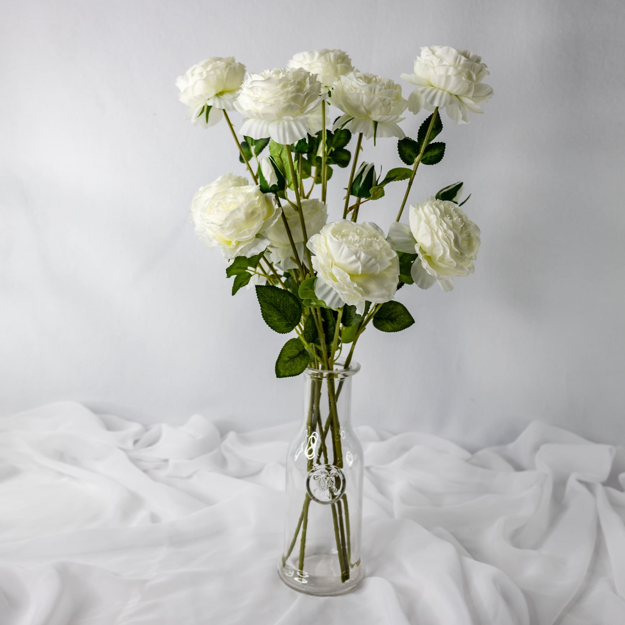 White Mini Peony Bloom - Realistic Artificial Flowers