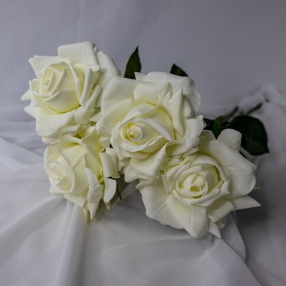 White Real Touch Full Bloom Roses - Realistic Artificial Flowers