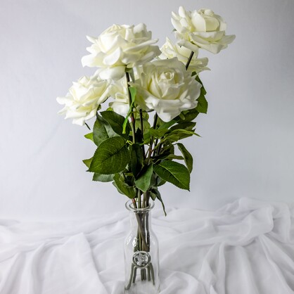White Real Touch Full Bloom Roses - Realistic Artificial Flowers