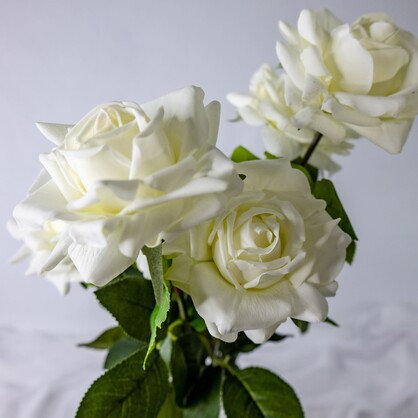 White Real Touch Full Bloom Roses - Realistic Artificial Flowers