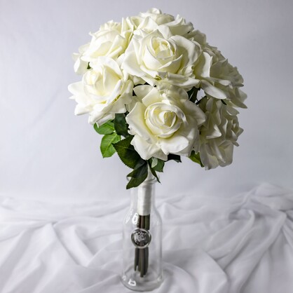 White Real Touch Full Bloom Roses - Realistic Artificial Flowers