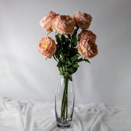 Pink/Cream David Austin Soft Touch Open Bloom Rose  - Realistic Artificial Flowers