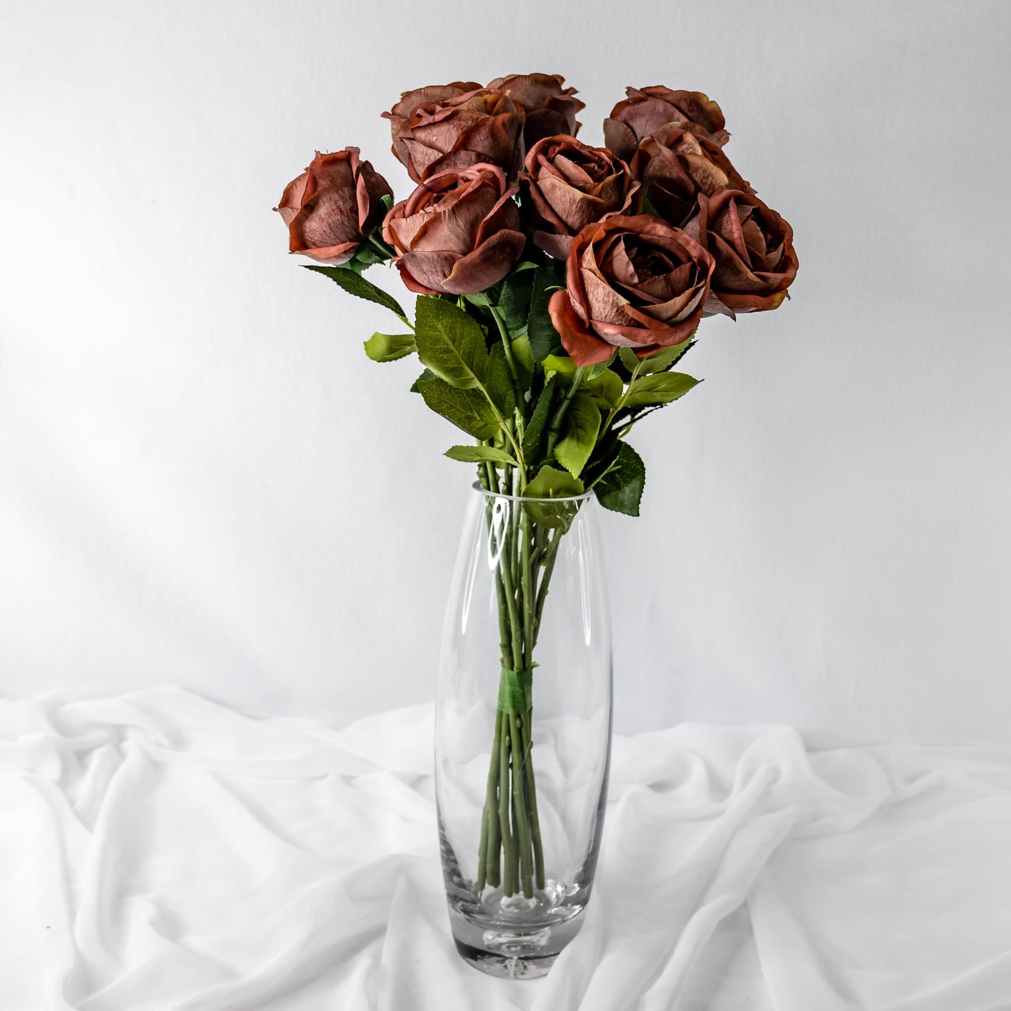 Coffee David Austin Real Touch Open Bud Rose - Realistic Artificial Flowers
