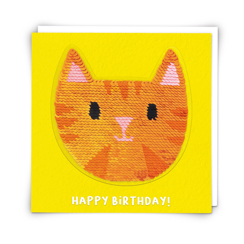 Tabby Cat Greetings Card with Reusable Sequin Patch