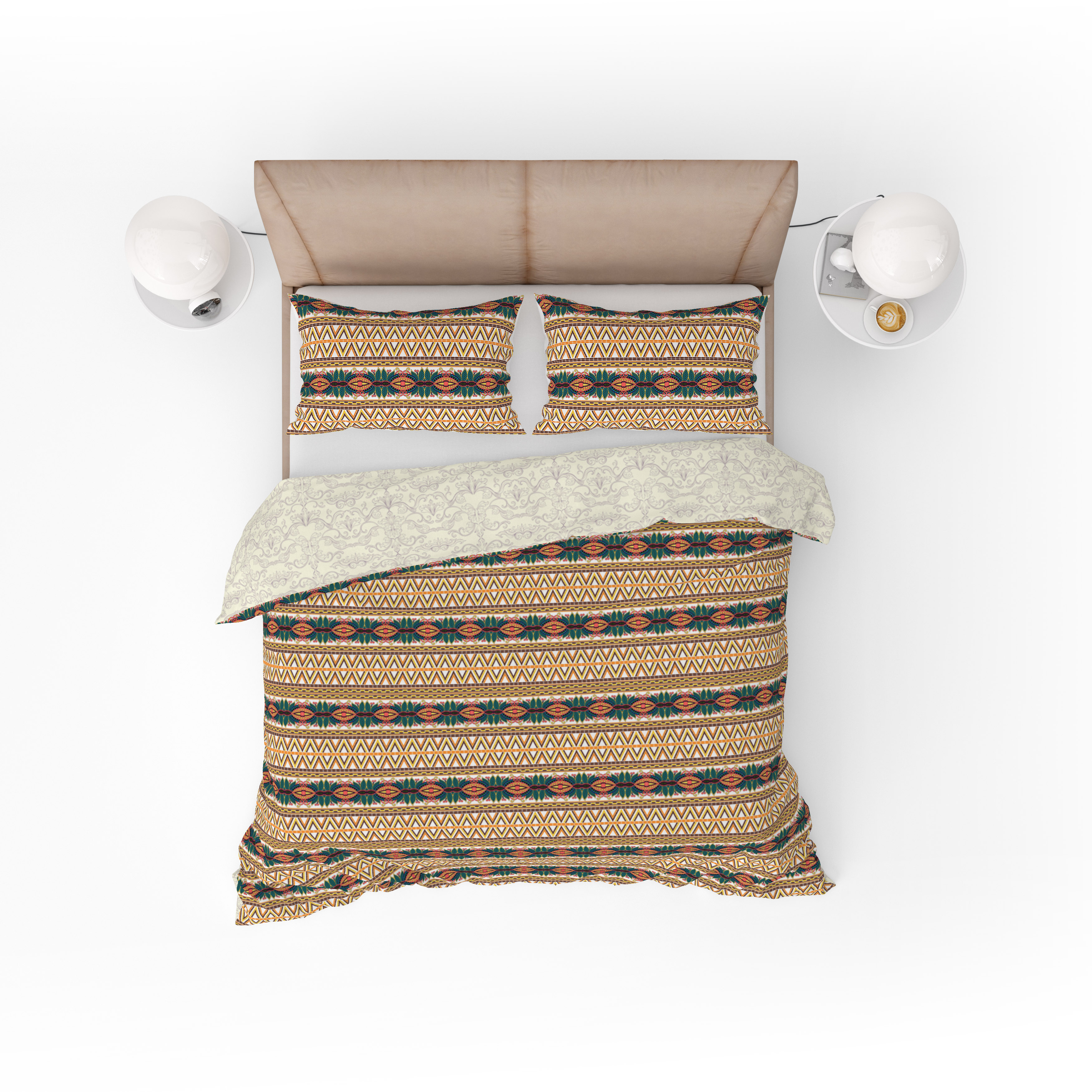 Bohemian Multicolour Geometrical Floral Cotton Reversible Quilt Cover Set