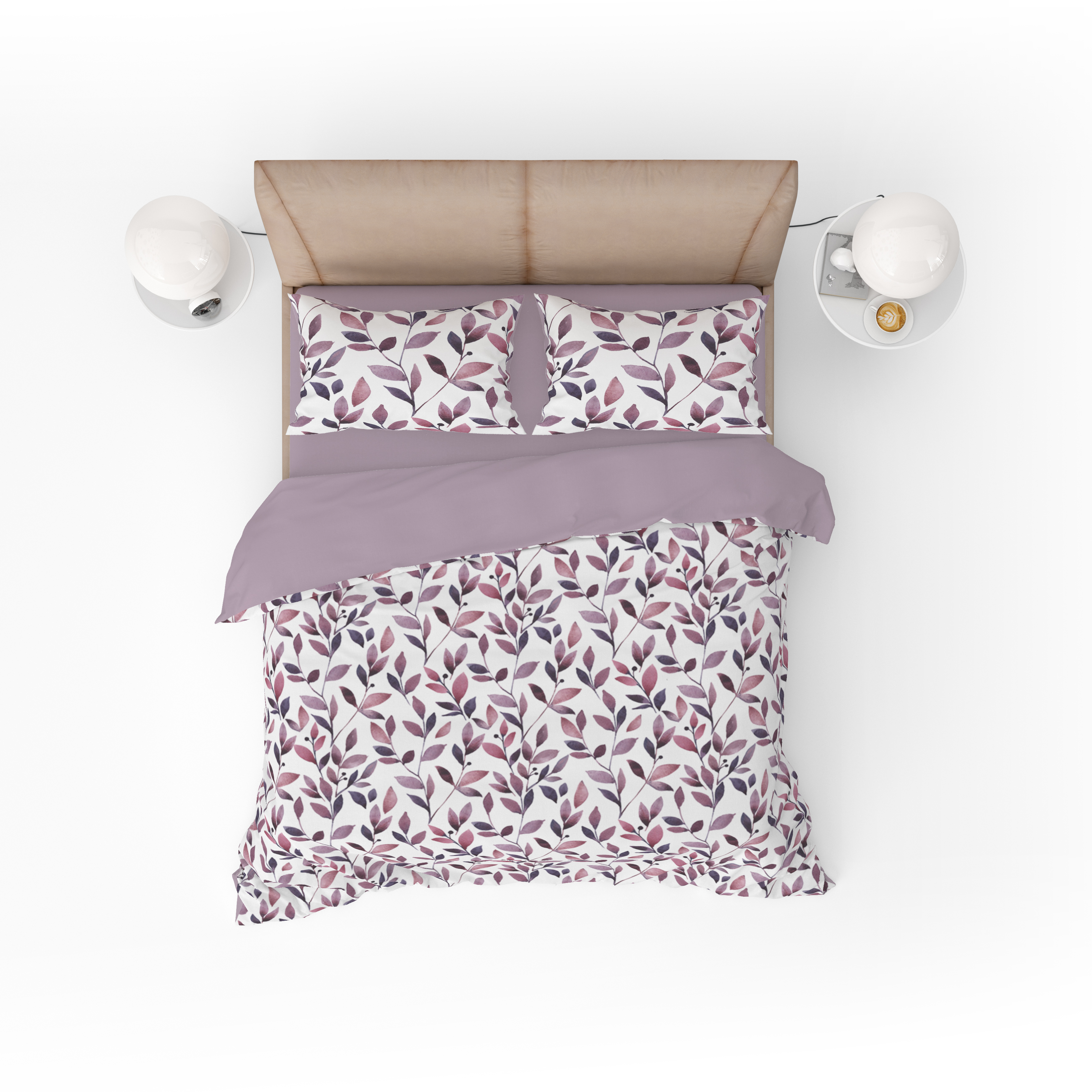 Watercolour Leaf Stem Mauve Quilt Cover Set - Serene Elegance for Your Sleep Haven