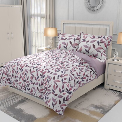 Watercolour Leaf Stem Mauve Quilt Cover Set - Serene Elegance for Your Sleep Haven
