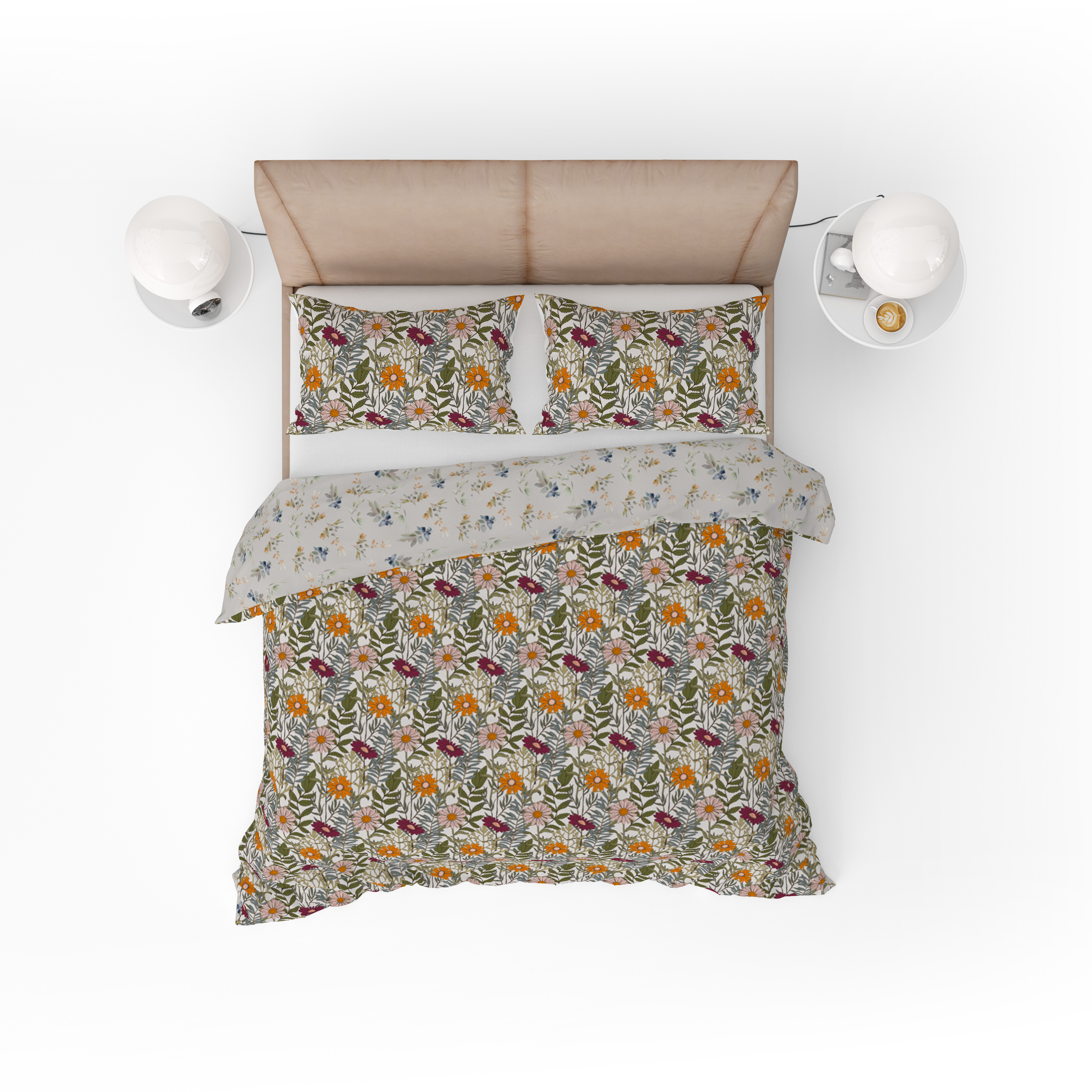 Bohemian Olive Daisy Floral Red Cotton Reversible Quilt Cover Set