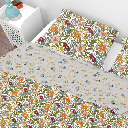 Bohemian Olive Daisy Floral Red Cotton Reversible Quilt Cover Set