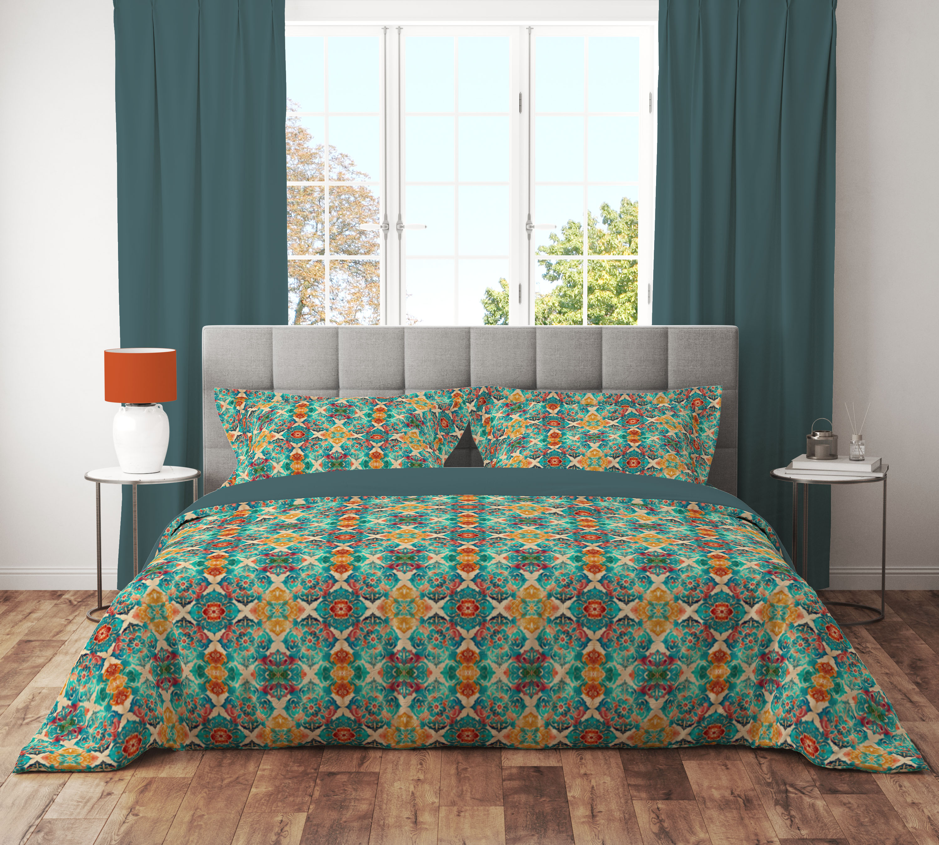 Teal Aztec Bohemian Art Quilt Cover Set