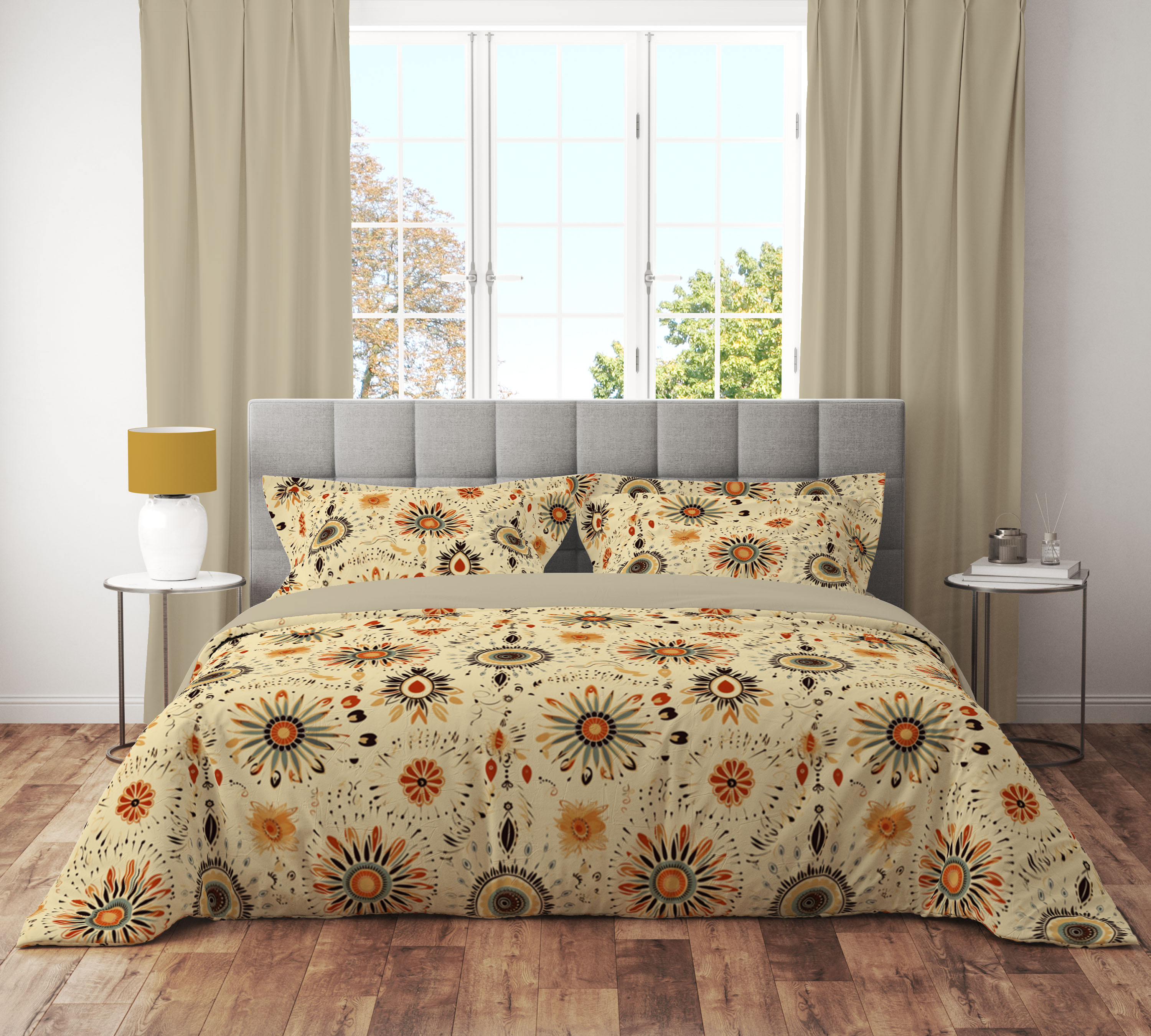 Vintage Gold Floral Reversible Quilt Cover Set